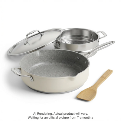 Tramontina All-In-One Plus Pan 5 Qt Aluminum Ceramic Nonstick, Sea Salt 4 Pc Set (80124/027CA)