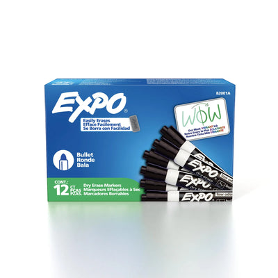Marqueur effaçable à sec EXPO, encre à faible odeur, noir, pointe biseautée, 1 unité