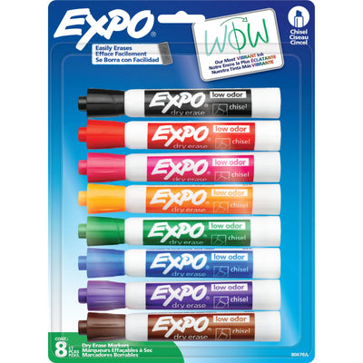 Marqueurs effaçables à sec EXPO, encre à faible odeur, couleurs assorties, pointe biseautée, 8 unités