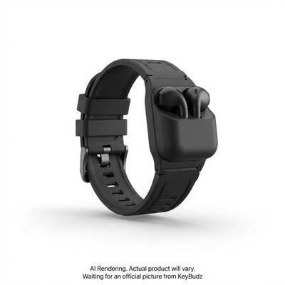 KeyBudz Sync+ Series FKM Bracelet pour Apple Watch et Station d'accueil pour AirPod Noir Carbone (Grand) (AW_S7L_CBK)