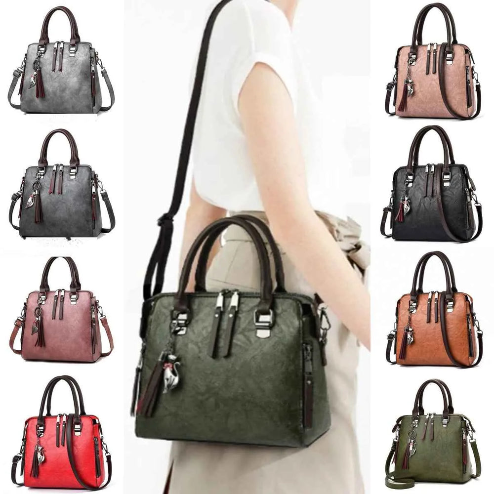 Sac à main vintage en cuir PU avec pompon pour femmes, sac d'épaule à poignée supérieure