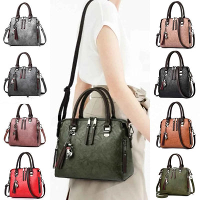 Sac à main vintage en cuir PU avec pompon pour femmes, sac d'épaule à poignée supérieure