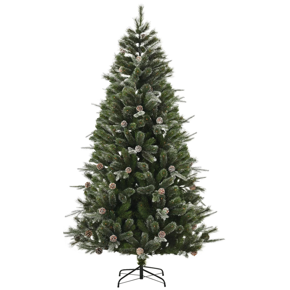 HOMCM 7FT Artificial Christmas Snow Pine Tree Holiday Home Xmas Decoration With Automatic Open, Pinecone, Green (Canada Delivery Only)