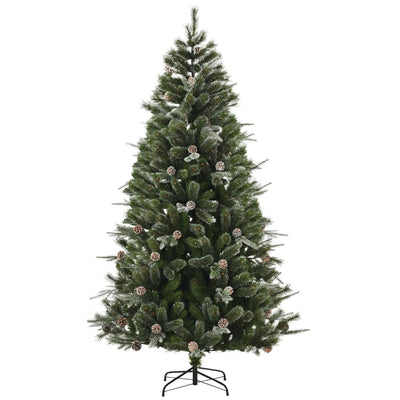 HOMCM Arbre de Noël artificiel enneigé 7FT pour décoration des Fêtes à la maison avec ouverture automatique, pommes de pin, vert (Livraison au Canada seulement)