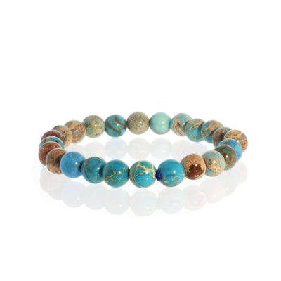 Bracelet rond en jaspe impression turquoise - 8mm (traité)
