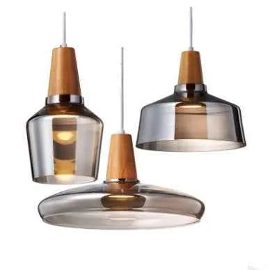 Suspension moderne en verre avec accent en bois