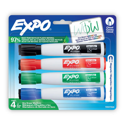 Expo Magnetic Dry Erase Markers Assorted Colours Chisel Tip 4 Count (1944728A)