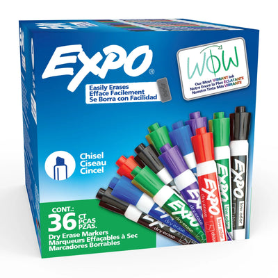 Expo Dry Erase Markers, Low Odour Ink, Assorted Colours, Chisel Tip, 36 Count (1921061A)