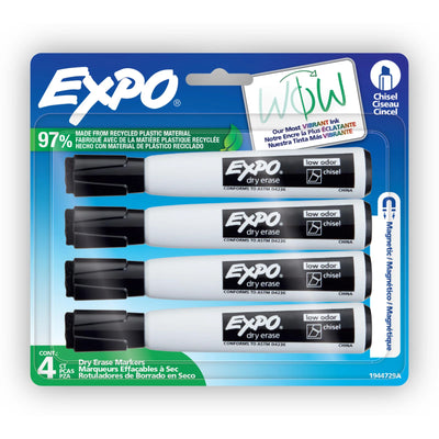 Expo Magnetic Dry Erase Markers Black Chisel Tip 4 Count (1944729A)