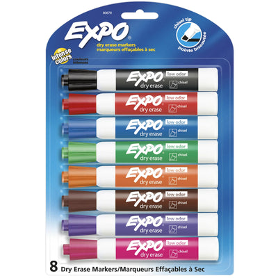 Expo Low Odour Dry Erase Markers Chisel Tip Assorted Colours 8 Count (80678)