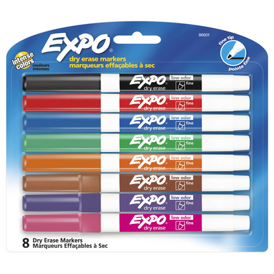 Marqueurs effaçables à sec Expo, couleurs assorties, pointe fine, paquet de 8 (86601A)