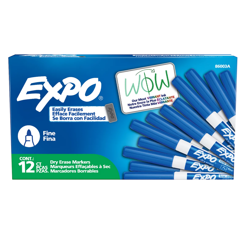 EXPO Dry Erase Marker, Low Odour Ink, Blue, Fine Tip, 1 Unit