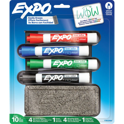 Expo Dry Erase Markers Kit Chisel Tip Assorted Colours Eraser Mountable Organizer 10 Count (1785294A)