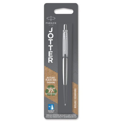 Parker Jotter Ballpoint Pen Stainless Steel Chrome Trim Medium Point Blue Ink (1953205)