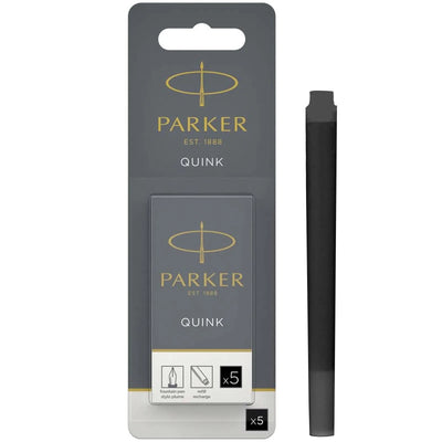 Parker Fountain Pen Ink Refill Cartridges, Long, Black QUINK Ink - 5 Count (1950402)