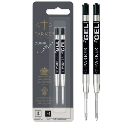 Recharge pour stylo gel Parker, pointe moyenne (0.7 mm), encre QUINK noire - Paquet de 2 (1950362)