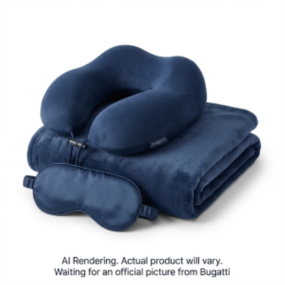 Bugatti 3-Piece Travel Set - Memory Foam Neckpillow, Eye Shade, Blanket (TAC2631BU-NAVY)