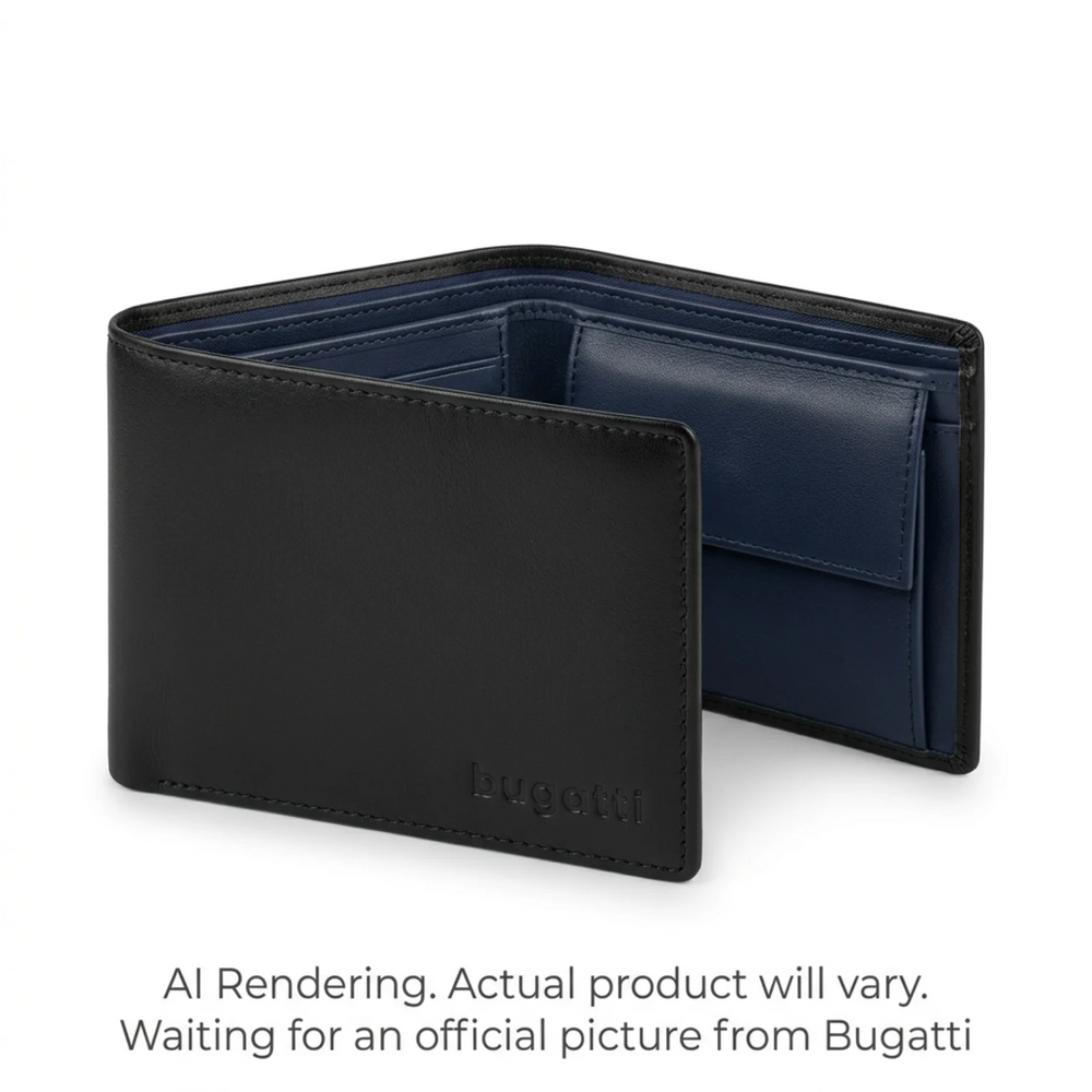 Men's Wallet-Bugatti- Braxton- Cow PNDM- Black and Navy