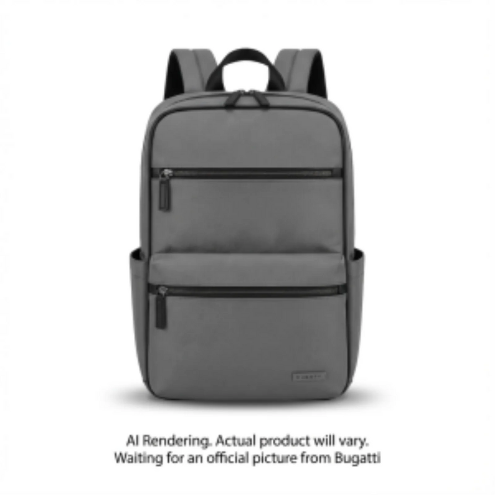Bugatti BKP2540BU-GREY Madison Nylon Laptop Backpack – High-Capacity 15.6 Inch Bag with Vegan Leather Trim