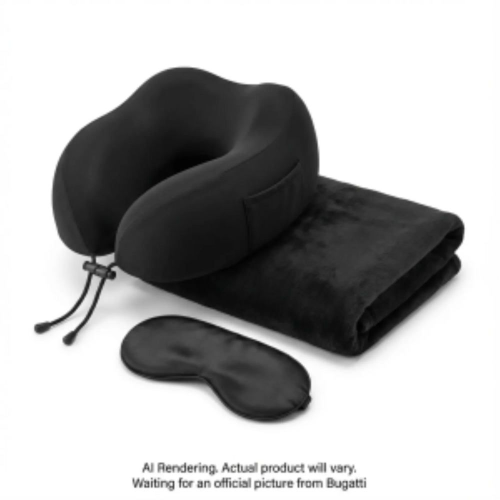 Bugatti 3 Piece Travel Set (Memory Foam Neckpillow, Silky Eye Shade, Velvety Blanket)