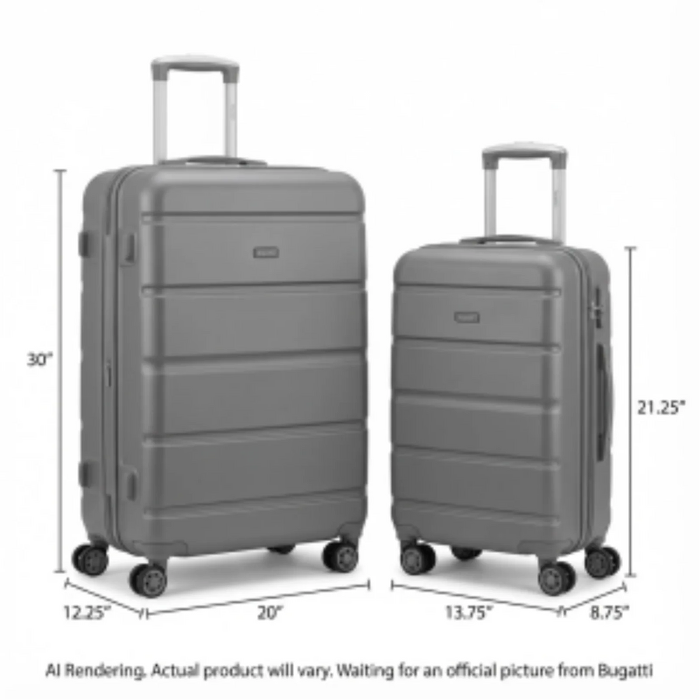 Bugatti Osaka Hardside 2-Piece Luggage Set – Grey Expandable Suitcases with Spinner Wheels (HLG6102BU)