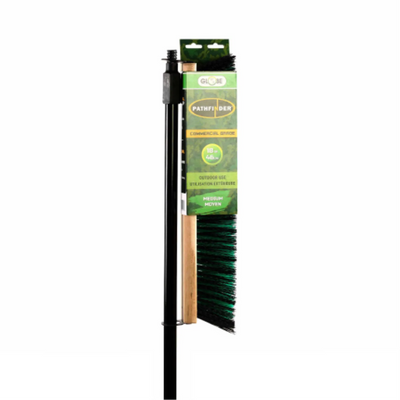 Globe 24" Side-Clipped Pathfinder Push Broom Head - Medium with 54" Metal Handle (4483)