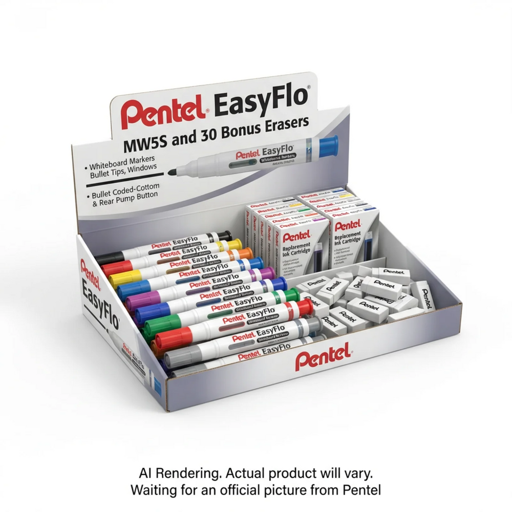 Pentel Promotional Display EasyFlo and Refills, MW5S and 30 Bonus Erasers