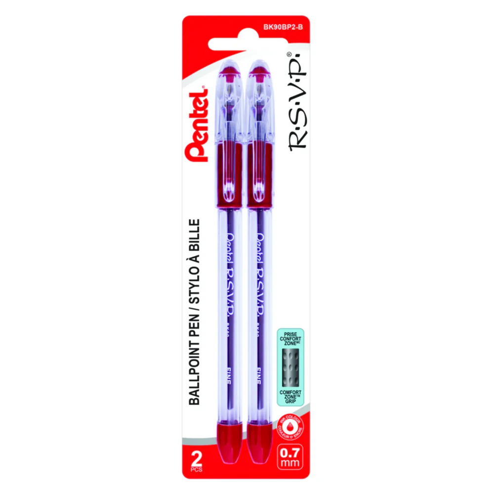 R.S.V.P. Ballpoint Pen, (0.7mm), Red Ink, 2PC Pack