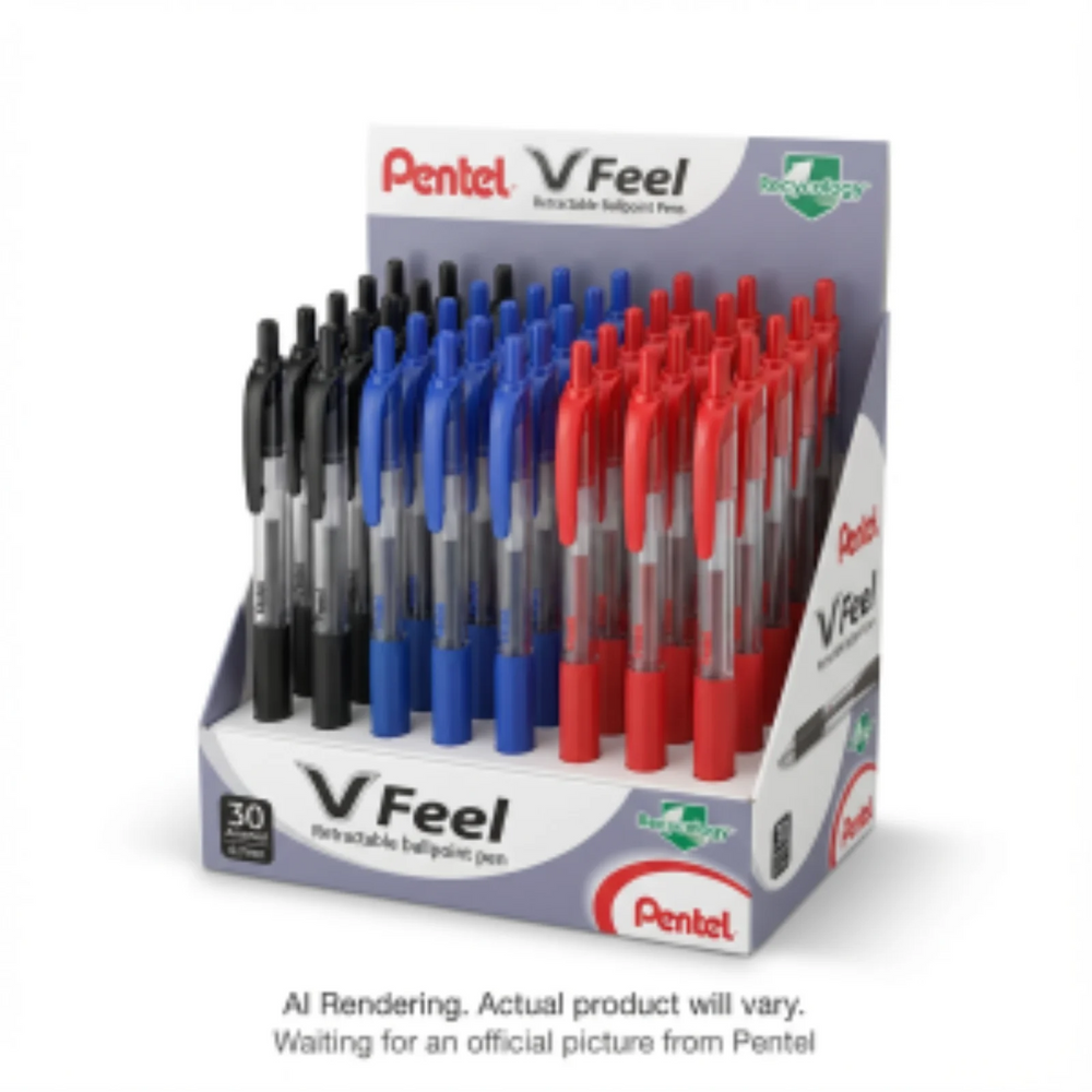 V Feel Ballpoint Pens (0.7mm) Assorted Colour Display, 30PCS