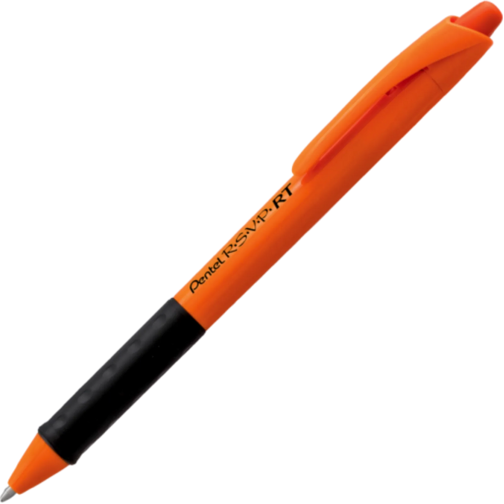 R.S.V.P. Safety Colour Orange Barrel Ballpoint Pen Retractable, Black Ink