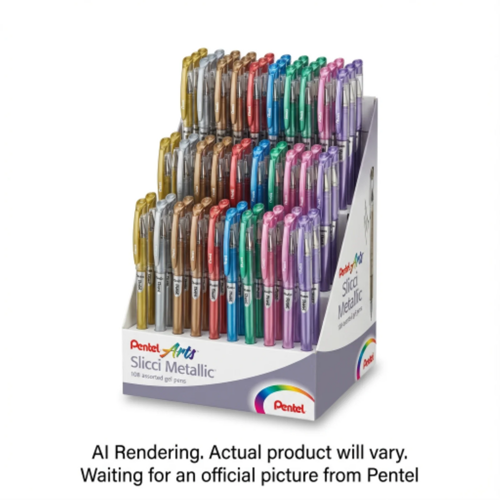 Pentel Arts Slicci Metallic 0.8mm, Assorted Colours, Open Stock Display, 108PCS