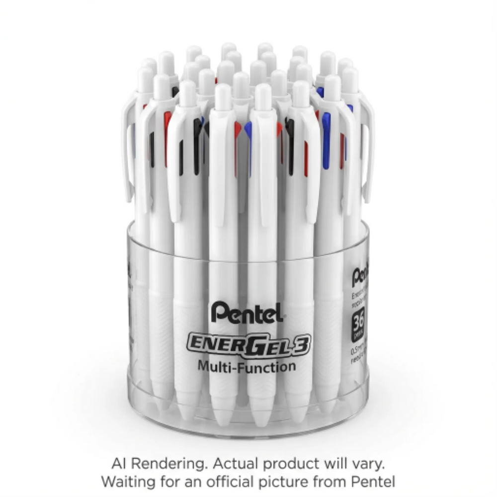 EnerGel 3 Multi-Function, 3 in 1 Liquid Gel Pen, (0.5mm), Black/Red/Blue Ink, White Barrel, Open Stock Display, 36PCS