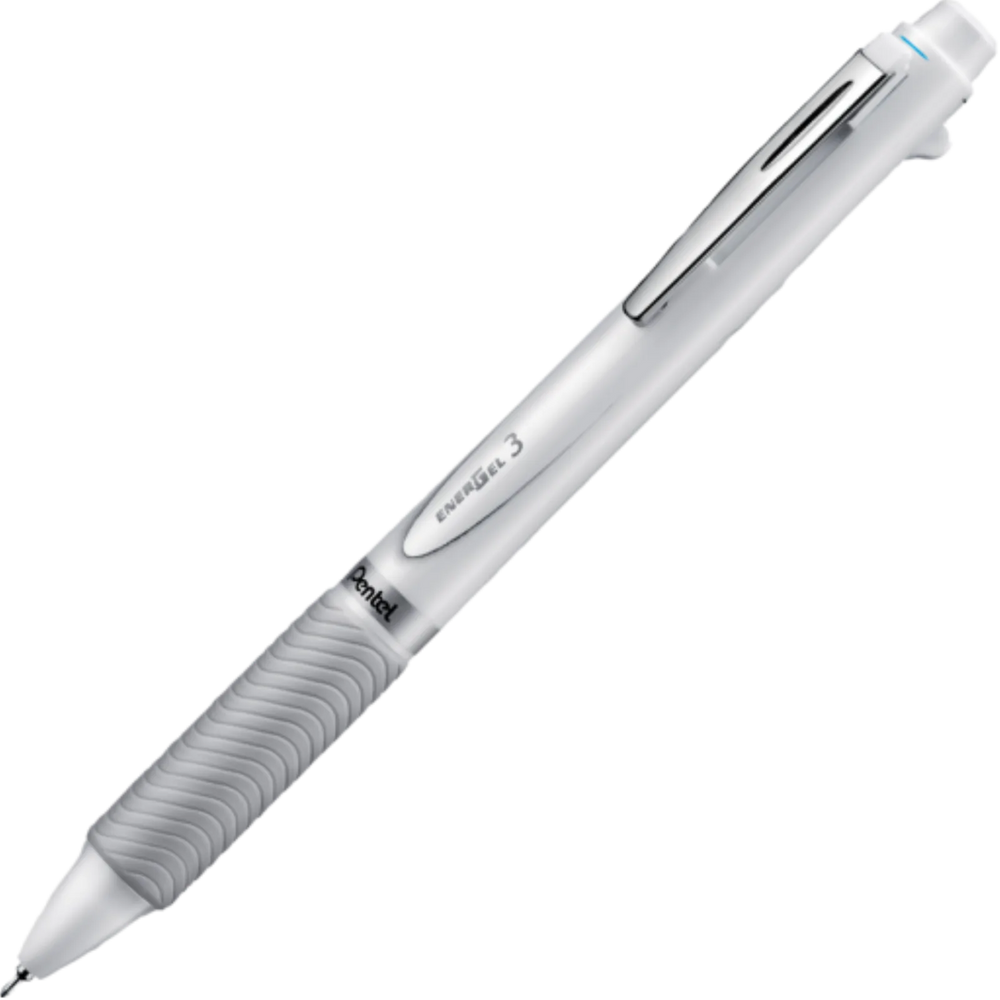 EnerGel 3 Multi-Function, 3-Ink Gel Pen, (0.5mm), Black/Red/Blue Ink, White Barrel