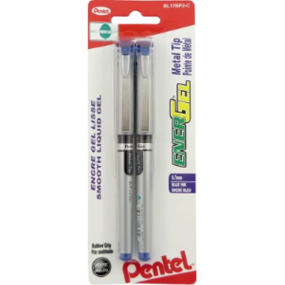 Pentel EnerGel Liquid Gel Pen 0.7mm Blue Ink 2PC Pack (BL17BP2-C)