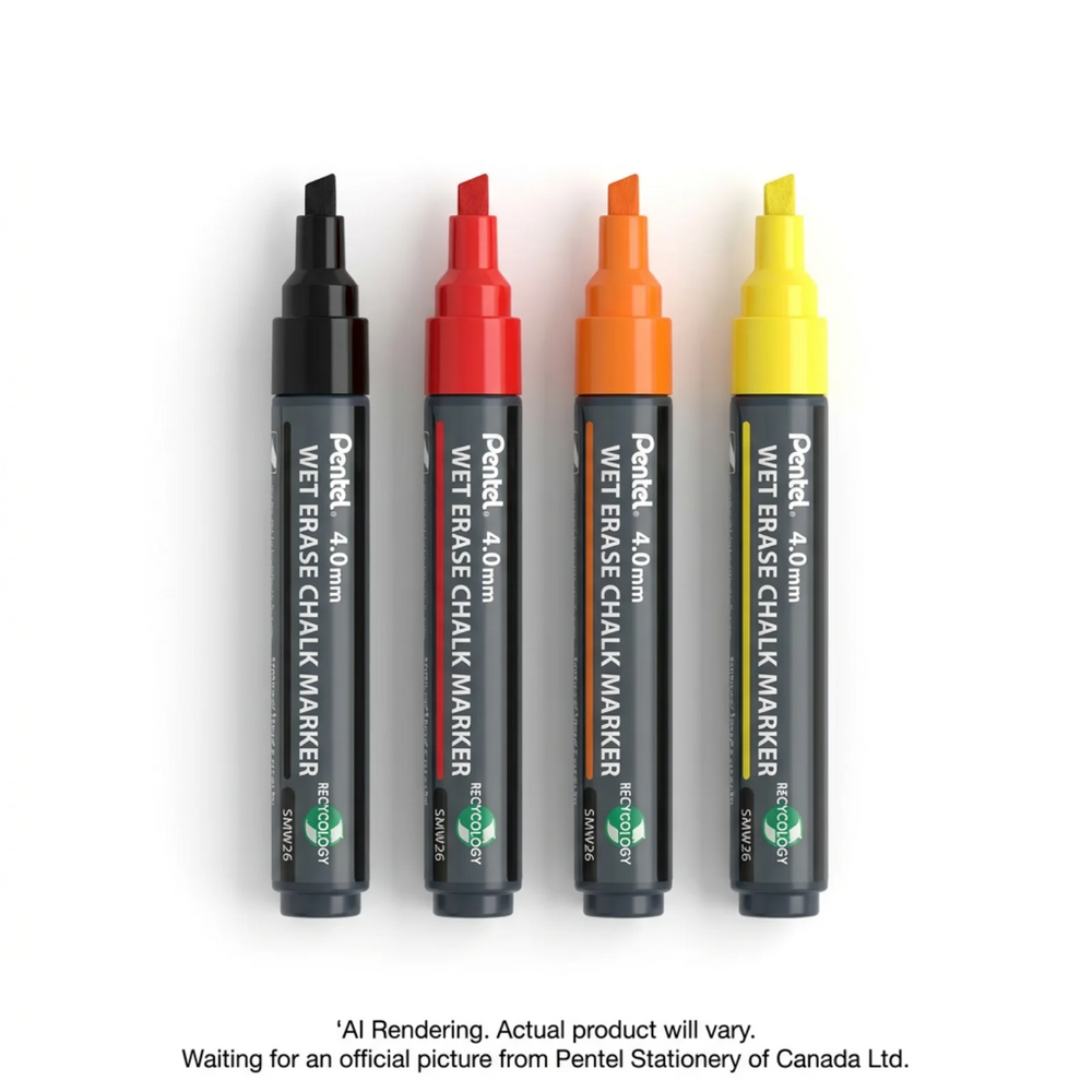 Pentel Wet Erase Marker, Small Chisel Tip, Assorted Colours 1 (Black, Red, Orange, Yellow)