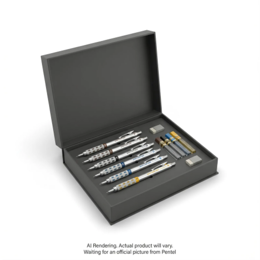 Pentel Arts GraphGear 1000 Premium Mechanical Drafting Pencil Set (0.3mm, 0.5mm, 0.7mm, 0.9mm), 4 Asstorted Leads, Refil