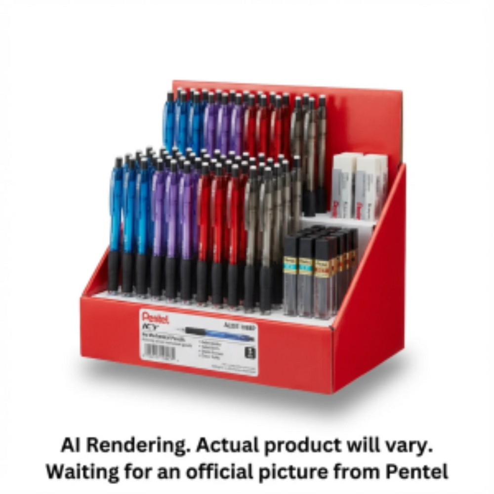 Icy Mechanical Pencil Assorted Open Stock Display, Pencils 72PCS, Refills 24PCS, Erasers 12PCS