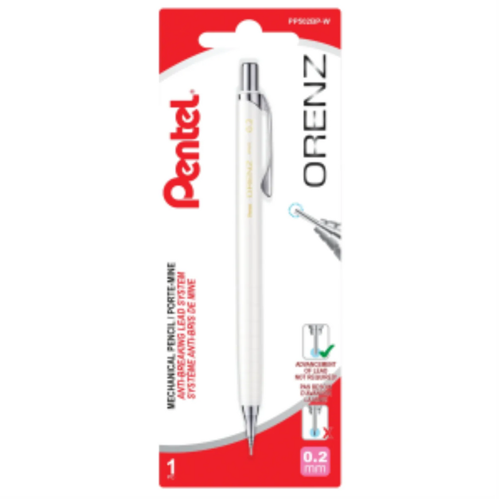 Orenz Retractable Mechanical Pencil (0.2mm) 1PC Pack, White Barrel