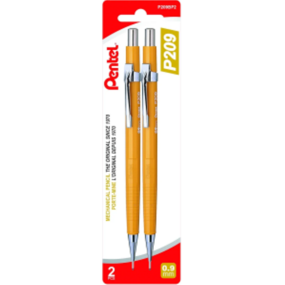 P200 Mechanical Pencil (0.9mm) 2PC Pack, Yellow Barrel