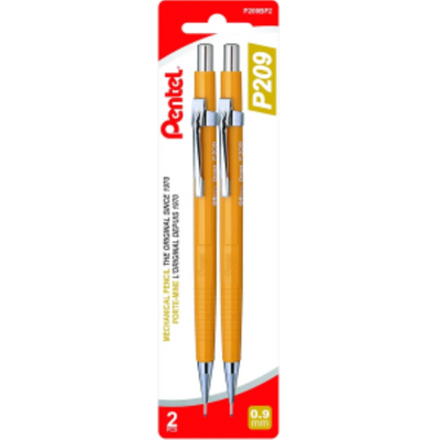 Pentel P200 Mechanical Pencil 0.9mm 2PC Pack Yellow Barrel (P209BP2)