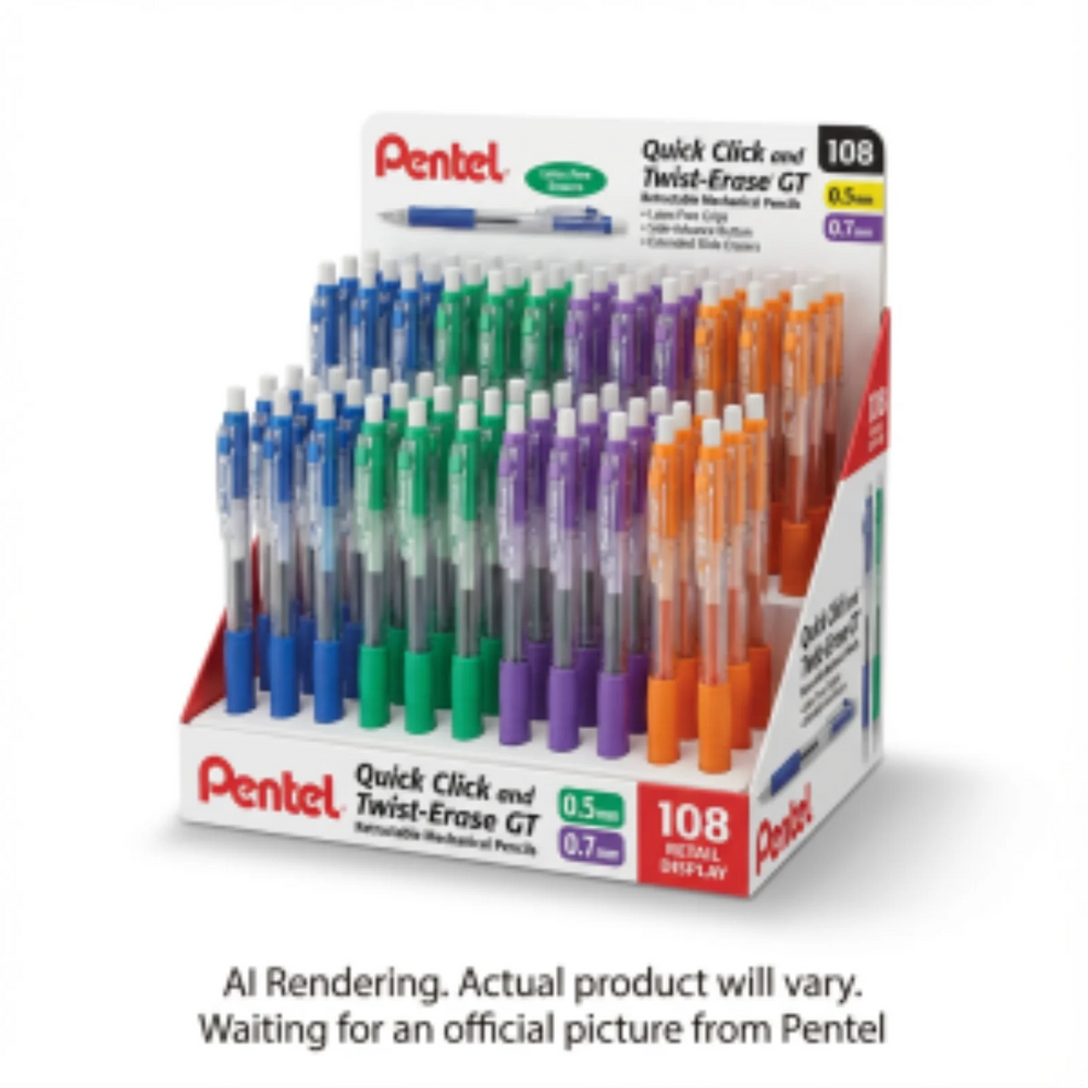 Quick Click Retractable Mechanical Pencil (0.5/0.7mm) Assorted Open Stock Display, 108PCS