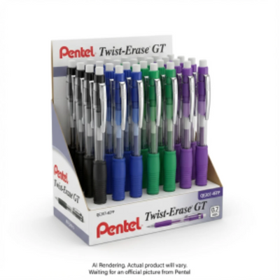 Pentel Twist Erase GT Retractable Mechanical Pencil (0.7mm) Assorted Display, 48 Count (QE207-4EFP)