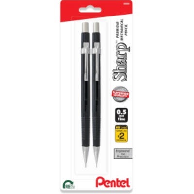 Pentel P200 Mechanical Pencil 0.5mm, Black & White Barrels (P205BP2)