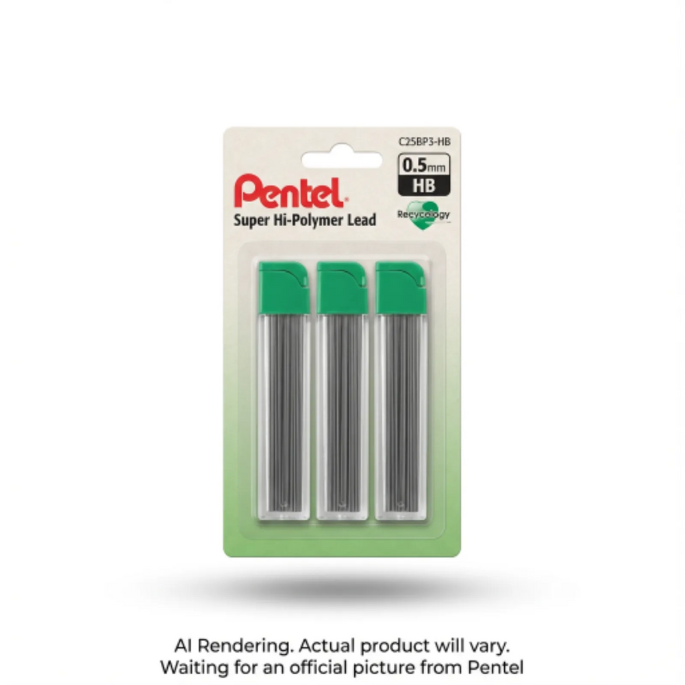Super Hi-Polymer Lead Refill, 30 Leads Per Tube, HB, 0.5mm, 3PC Pack