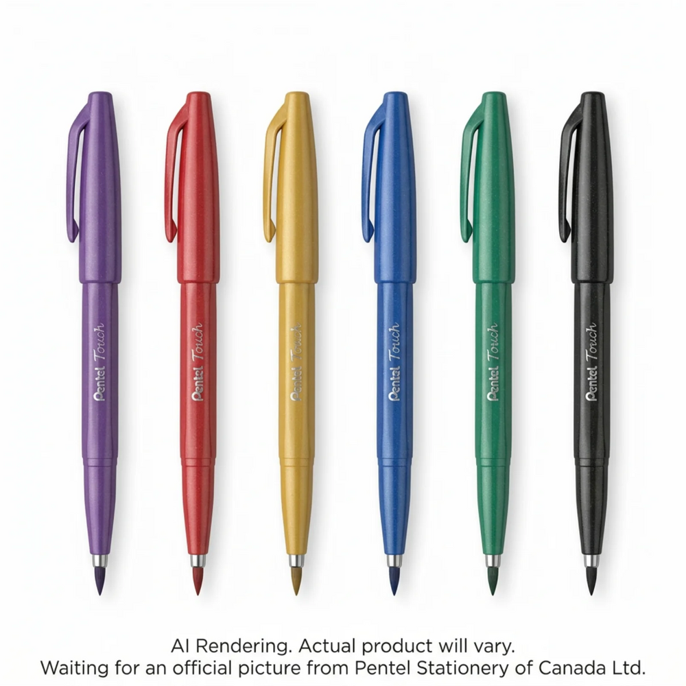 Pentel Arts Brush Sign Pen, Flexible Brush Pen, 6PC Pack Assorted Colours 1