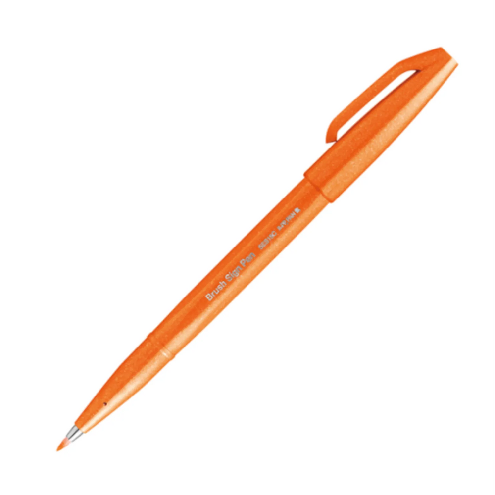 Pentel Arts Brush Sign Pen, Flexible Brush Tip, Orange Ink