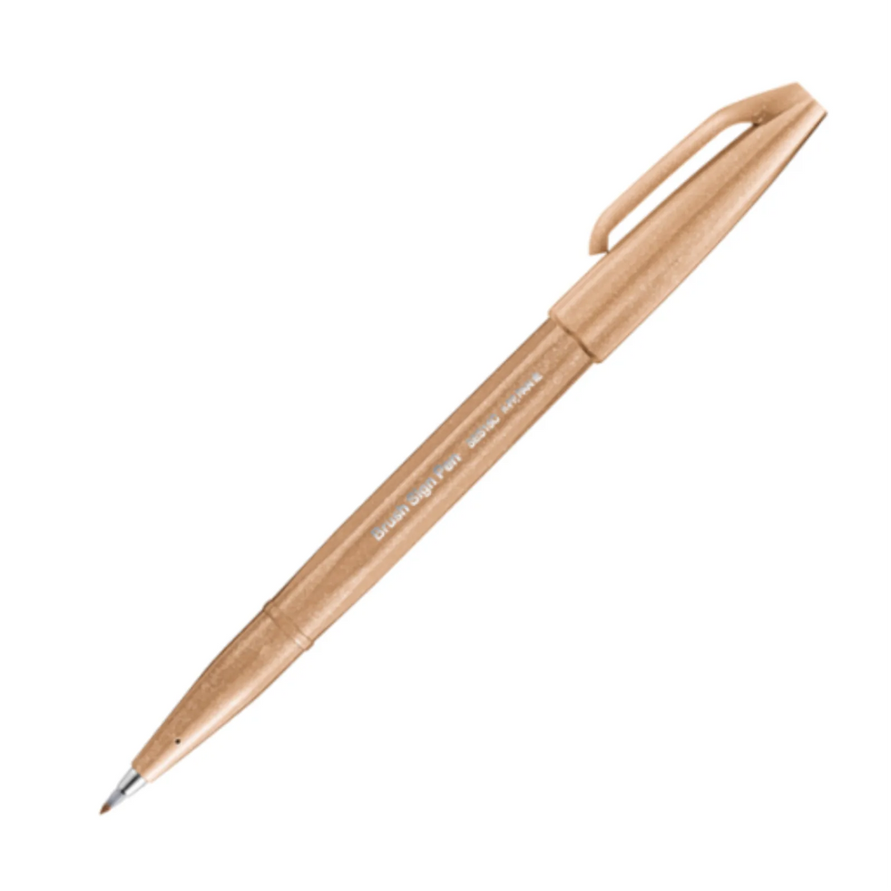 Pentel Arts Brush Sign Pen, Flexible Brush Tip, Pale Brown Ink