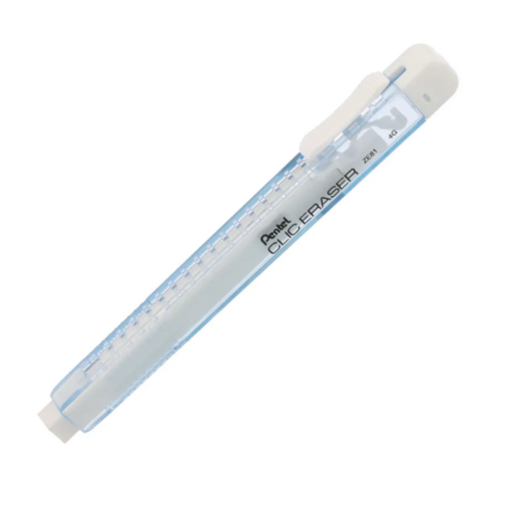 Pentel CLIC ERASER, Rectangular Retractable Eraser, Blue Transparent Barrel