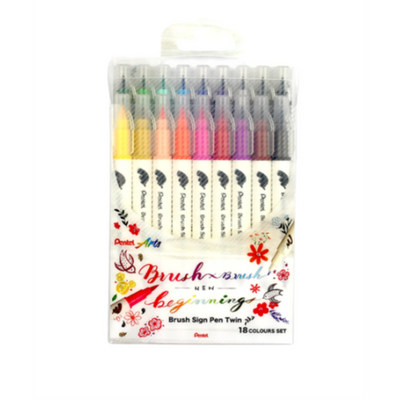 Pentel Brush Sign Pen Twin 18 Colour Set (SESW30C-18)