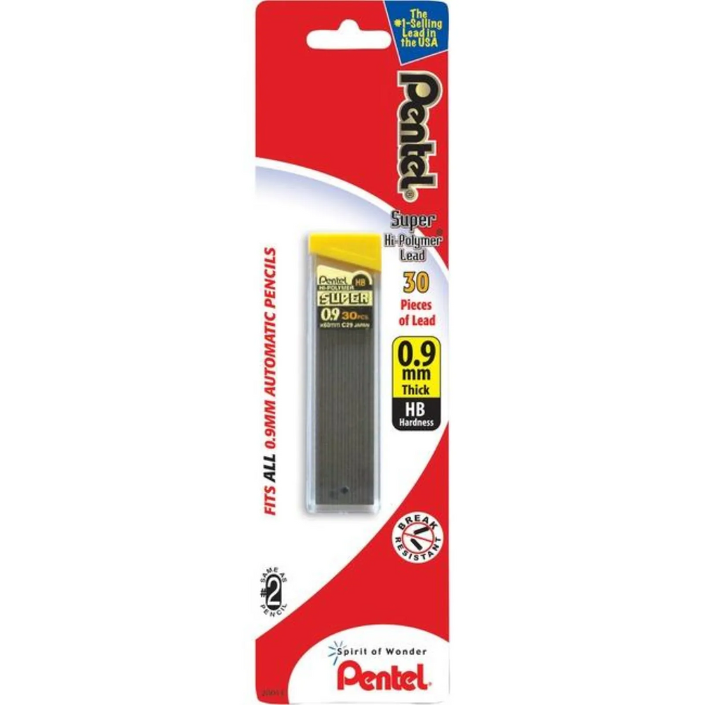 Super Hi-Polymer Lead Refill (0.9mm), HB, 30 Leads per Tube, 1PC Pack